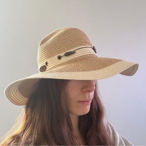 Beaded Tan Wide-Brim Sunhat